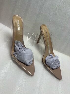 Vivianly Clear Pointed Toe High Heel Transparent Strap Stiletto Slip Mule